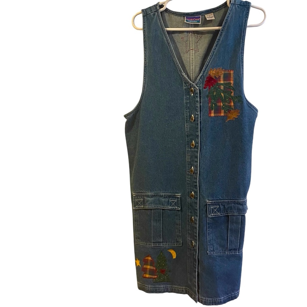 Vintage Northcrest Denim 90’s vibe dress with cargo pockets and patches